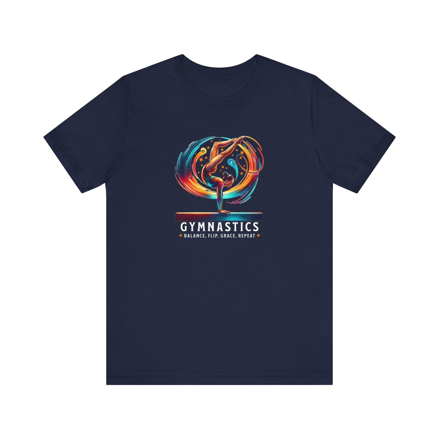 Cosmic Gymnastics Tee – Balance Beam T-Shirt with Balance, Flip, Grace, Repeat