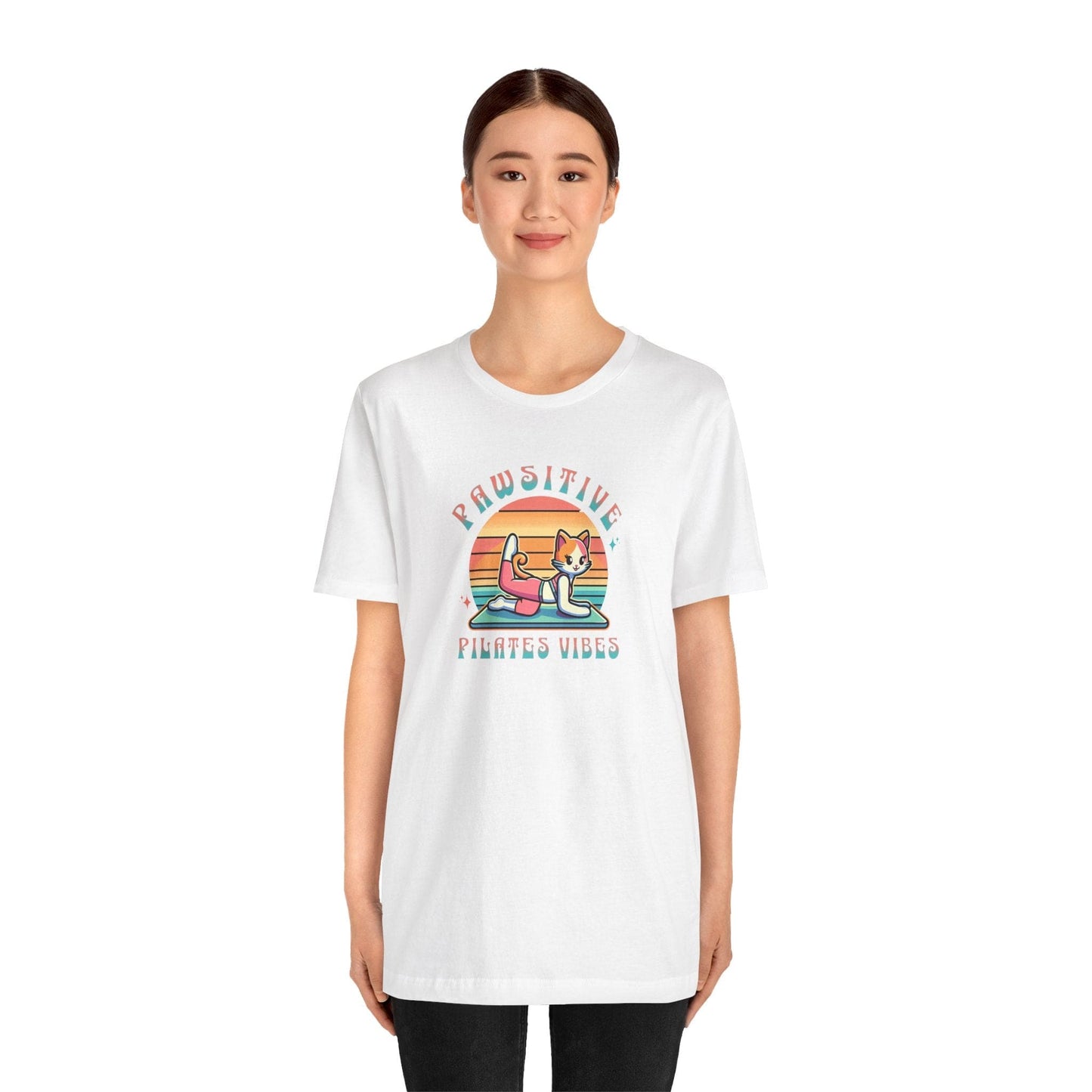 Pawsitive Pilates Vibes Cat T-Shirt – Retro Cute Tee