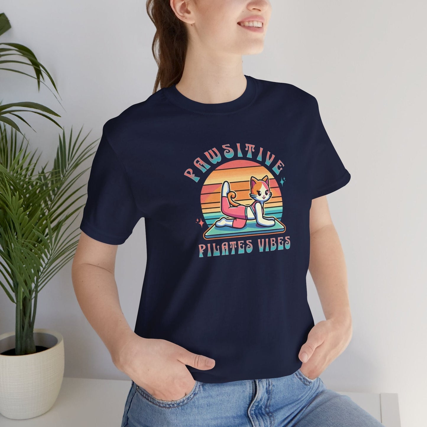 Pawsitive Pilates Vibes Cat T-Shirt – Retro Cute Tee