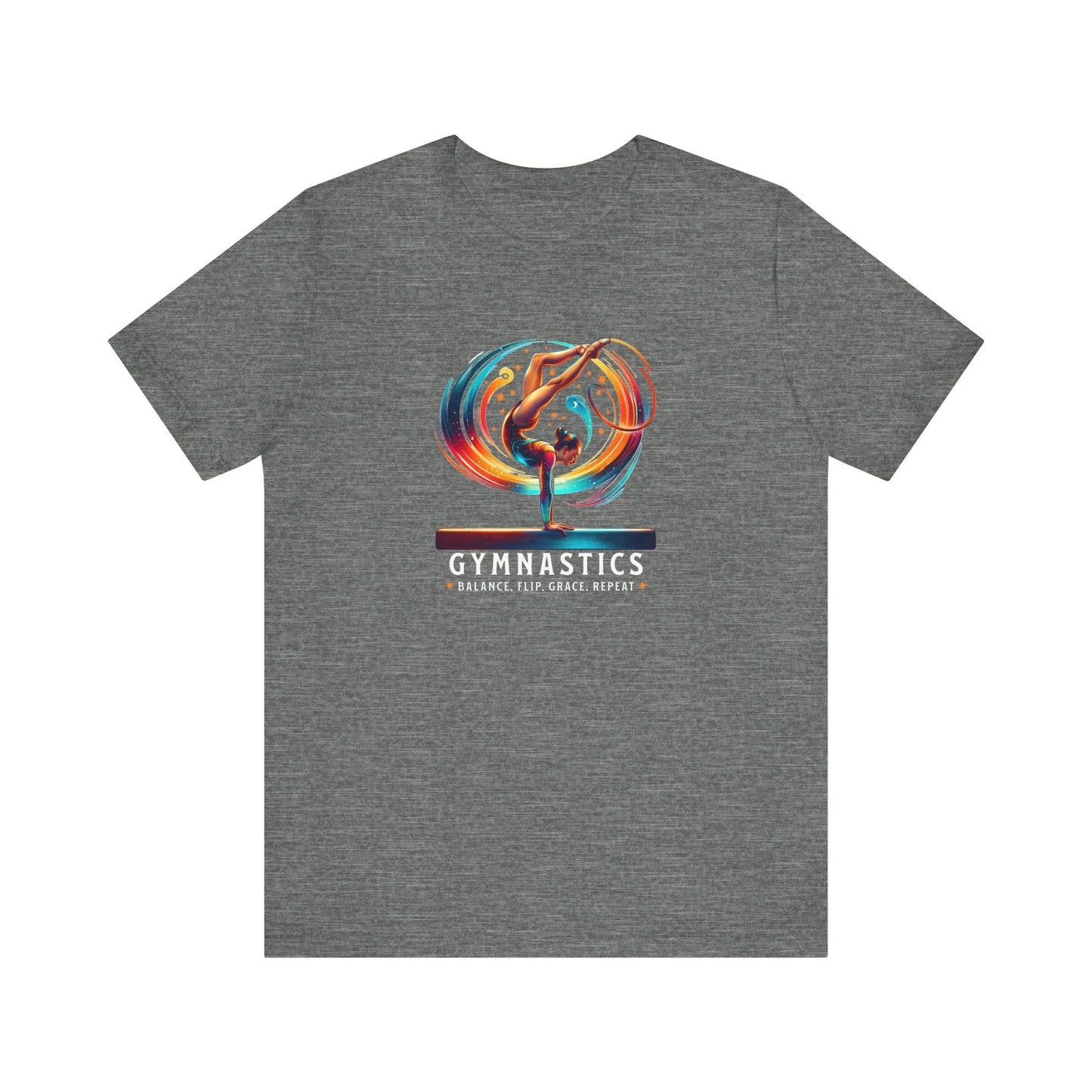 Cosmic Gymnastics Tee – Balance Beam T-Shirt with Balance, Flip, Grace, Repeat