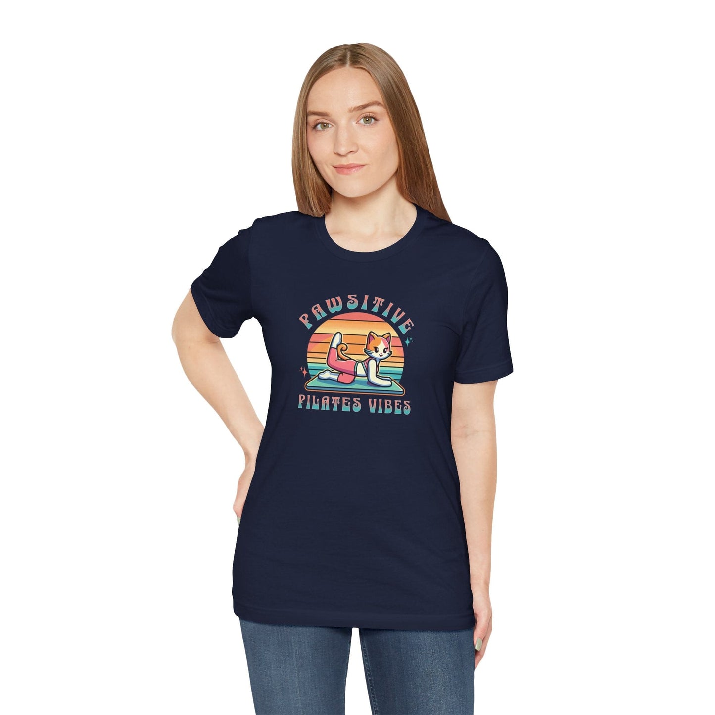 Pawsitive Pilates Vibes Cat T-Shirt – Retro Cute Tee