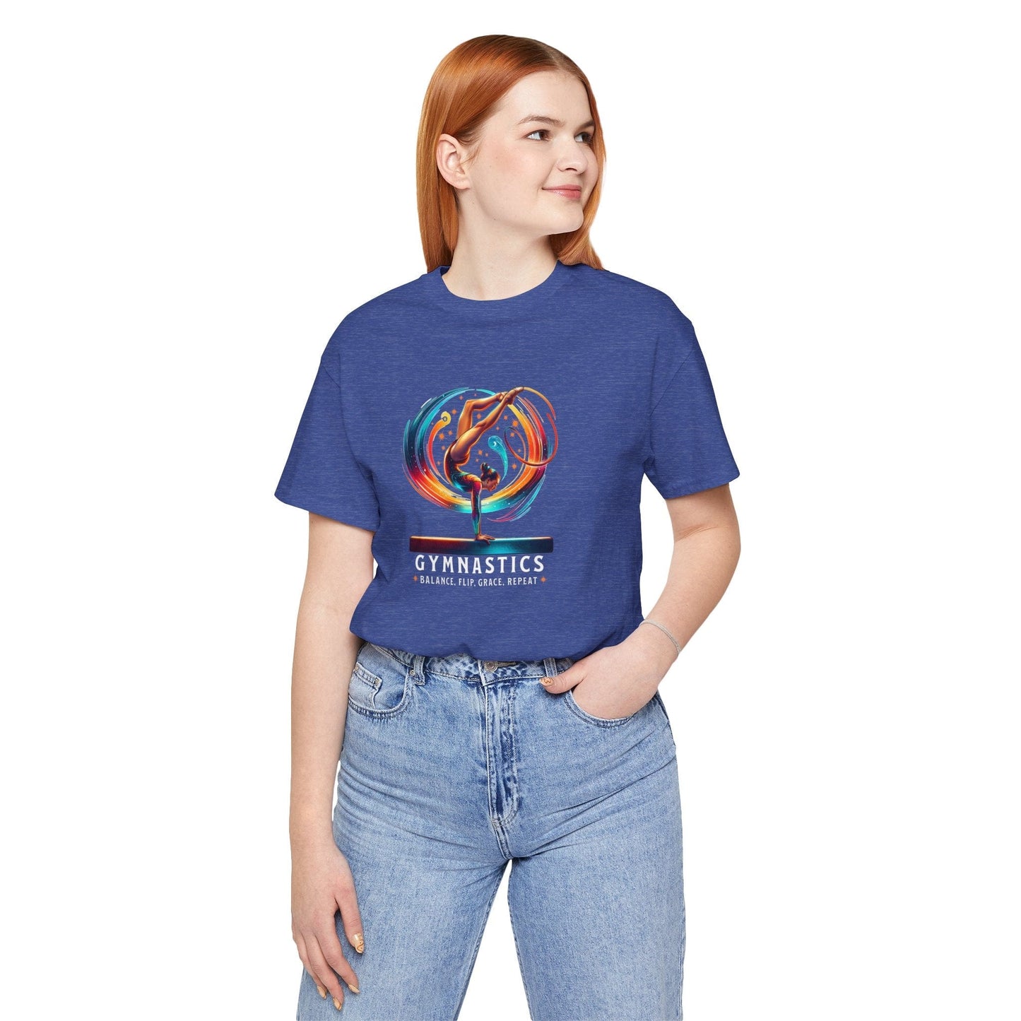 Cosmic Gymnastics Tee – Balance Beam T-Shirt with Balance, Flip, Grace, Repeat