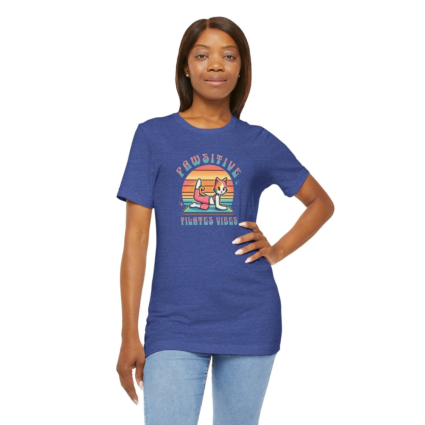 Pawsitive Pilates Vibes Cat T-Shirt – Retro Cute Tee