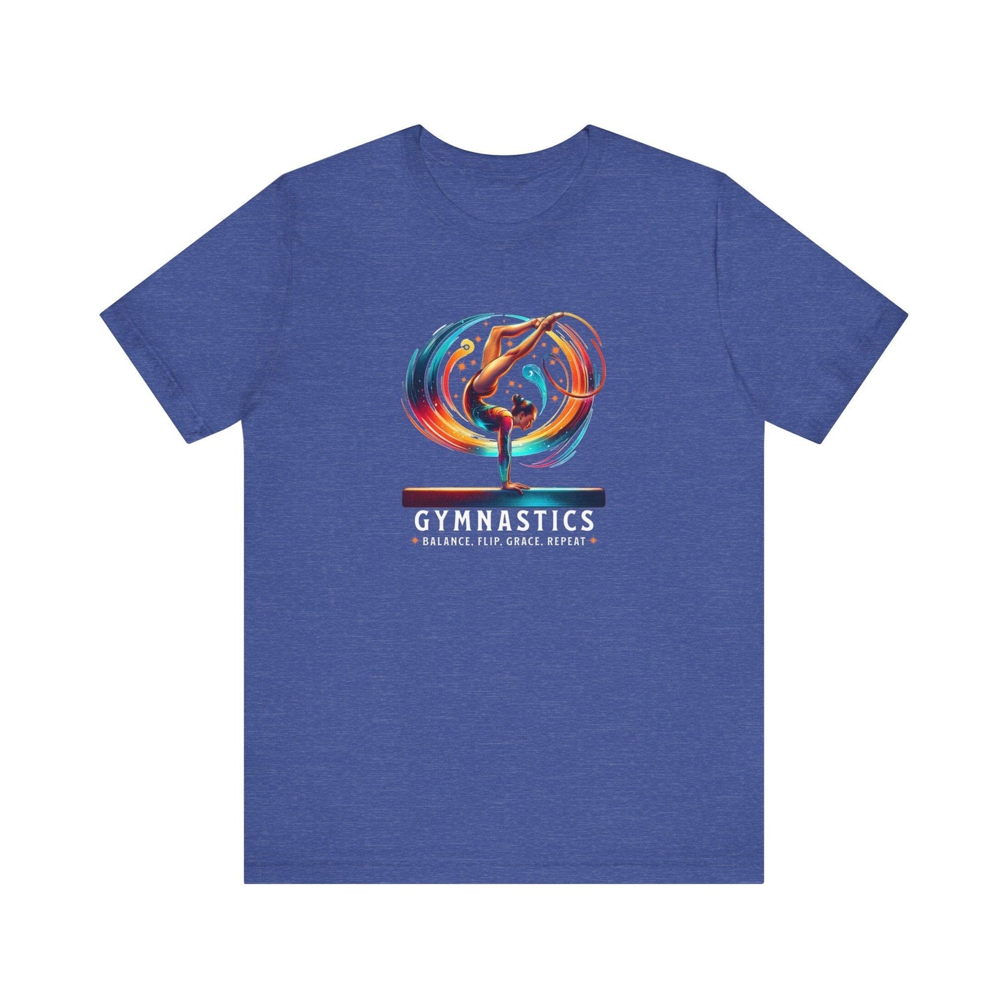 Cosmic Gymnastics Tee – Balance Beam T-Shirt with Balance, Flip, Grace, Repeat