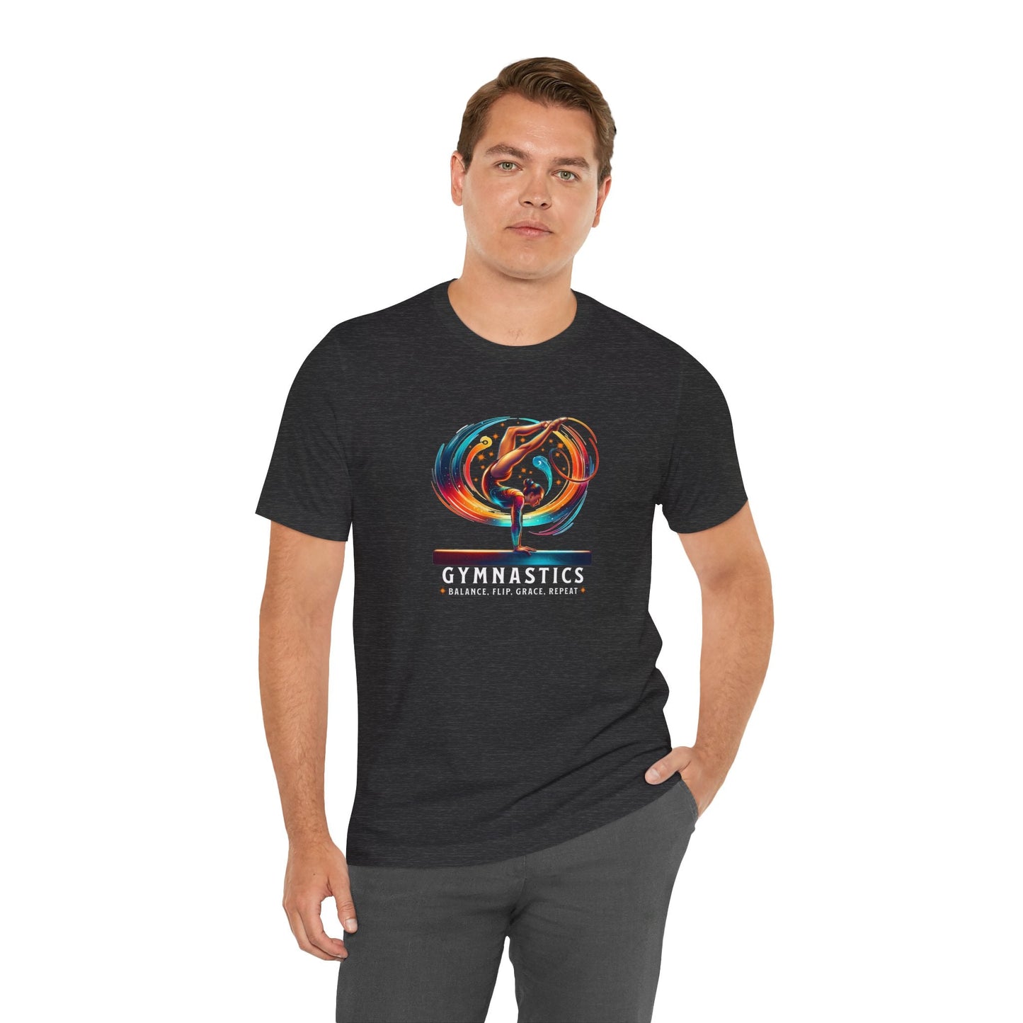 Cosmic Gymnastics Tee – Balance Beam T-Shirt with Balance, Flip, Grace, Repeat