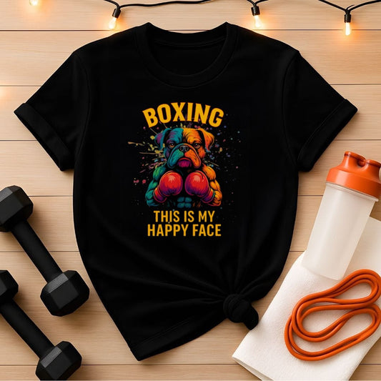 Boxing Bulldog Unisex Tee - Funny Happy Face Gym Shirt