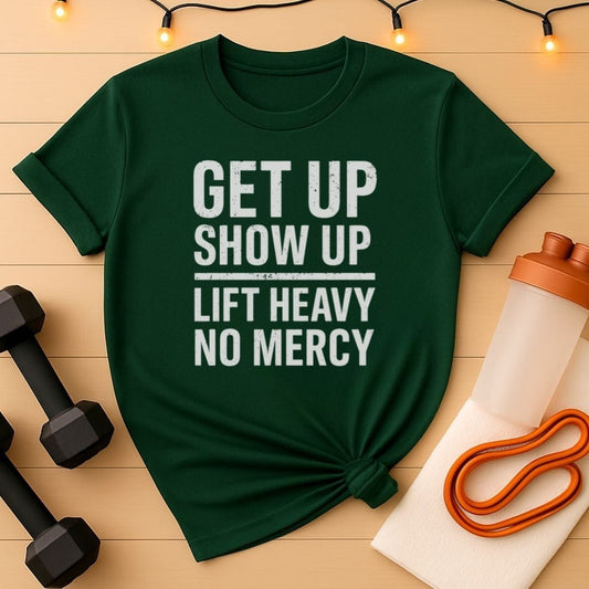 No Mercy Lifting Shirt | Get Up, Show Up, Lift Heavy Tee