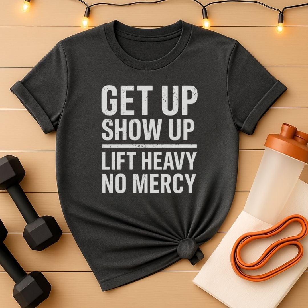 No Mercy Lifting Shirt | Get Up, Show Up, Lift Heavy Tee