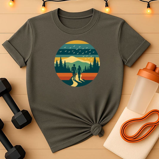 Hit The Trail Together Tee - Retro Hiking Couple Design
