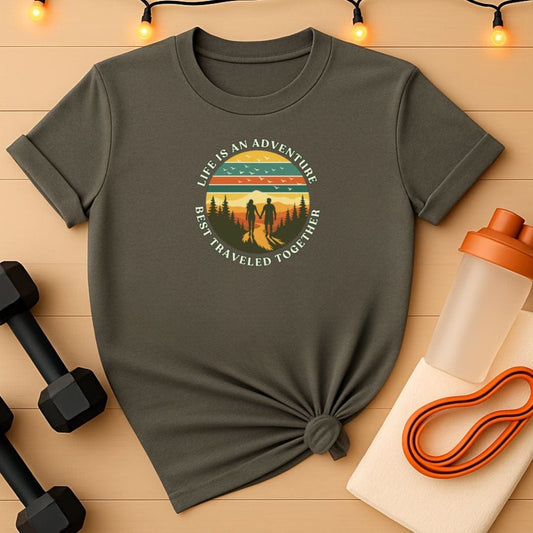 Life Is an Adventure - Best Traveled Together | Hiking Couple Graphic Tee for Outdoor Lovers