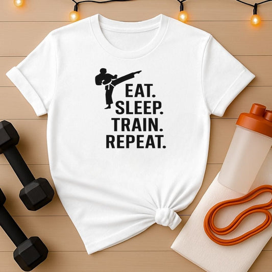 Eat Sleep Train Repeat MMA T-Shirt - Martial Arts Discipline Tee for Fighters