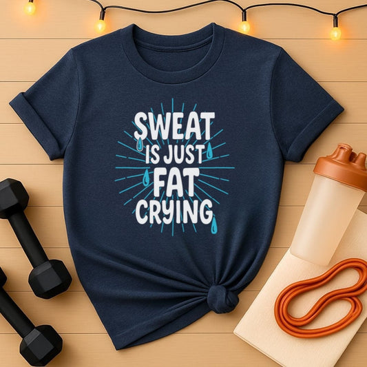 Sweat Is Just Fat Crying T-Shirt - Funny Gym Motivation Tee