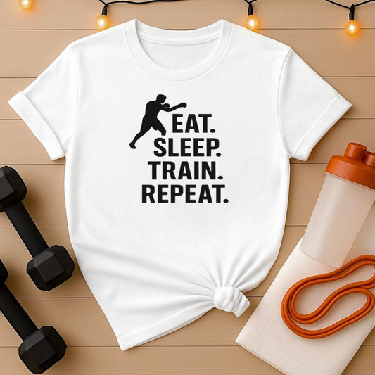 Eat Sleep Train Repeat Boxing T-Shirt - Classic Boxer Lifestyle Tee