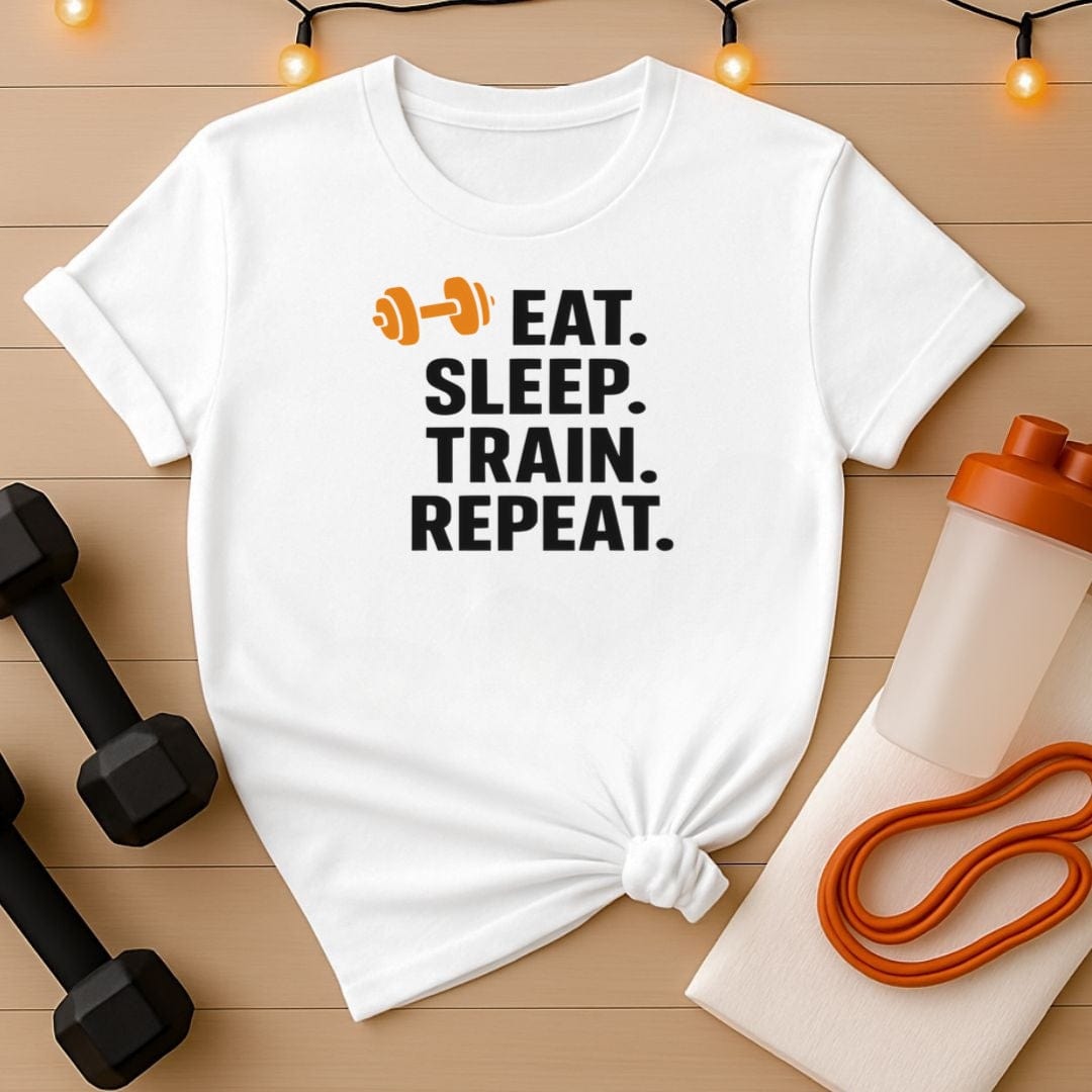 Eat Sleep Train Repeat T-Shirt - Gym Grind Fitness Tee for Lifters