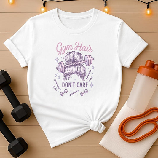 Gym Hair Don't Care T-Shirt - Messy Bun Workout Tee for Women