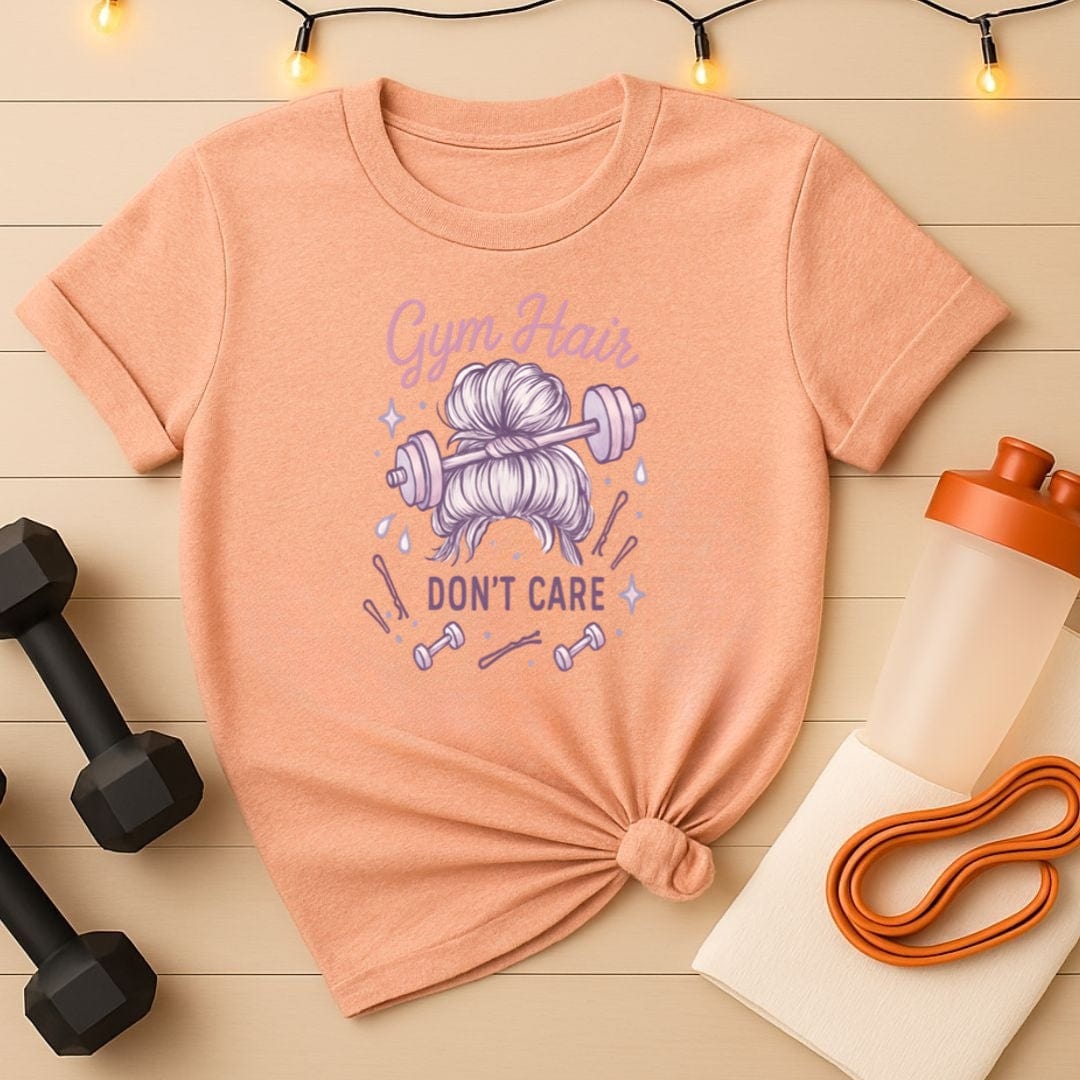 Gym Hair Don't Care T-Shirt - Messy Bun Workout Tee for Women