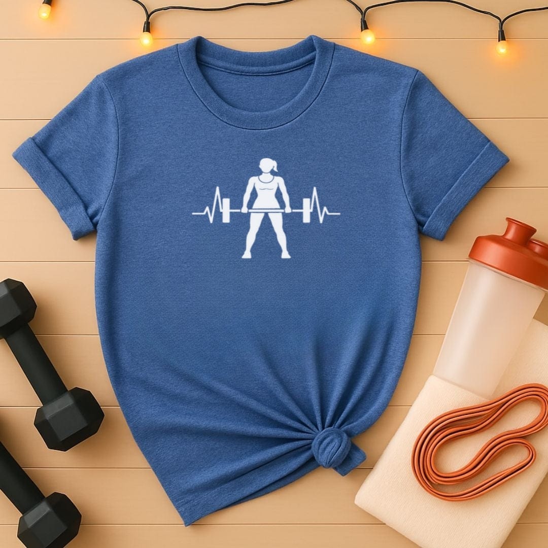 Heartbeat Lifter T-Shirt Female Silhouette - Gym Tee for Weightlifters