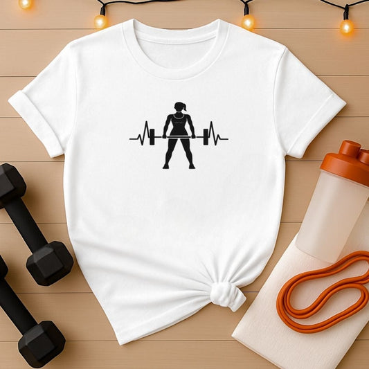 Heartbeat Lifter T-Shirt Female Silhouette - Gym Tee for Weightlifters