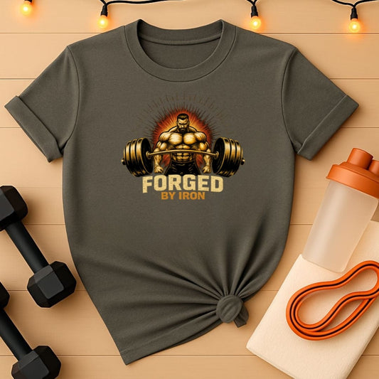 Forged by Iron Powerlifting Men's Gym T-Shirt - Gold Edition