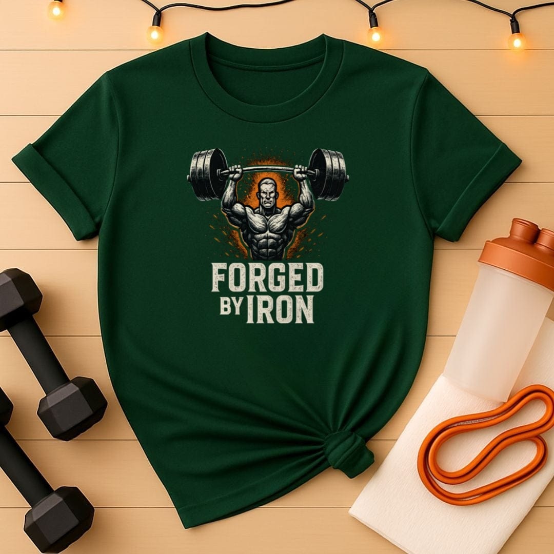 Forged by Iron Overhead Press Design Powerlifting Gym T-Shirt