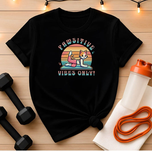 Pawsitive Vibes Only – Cute Animae Cat Gym Tee