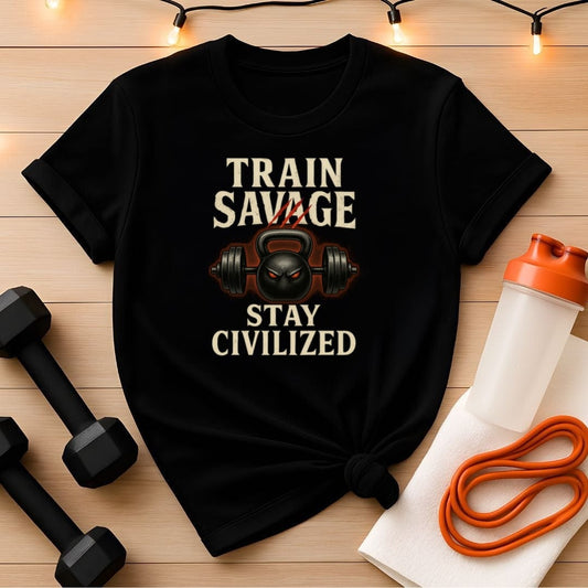 Train Savage, Stay Civilized Hardcore Workout Tee