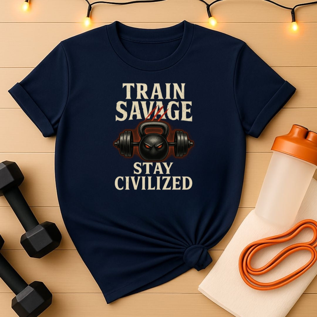 Train Savage, Stay Civilized Hardcore Workout Tee