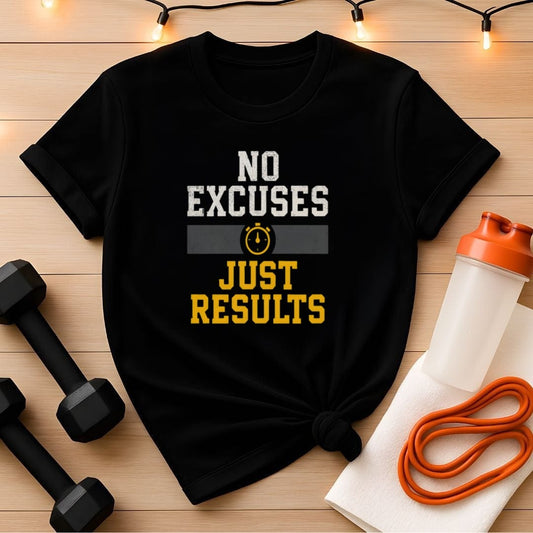 No Excuses Just Results T-Shirt - Stopwatch Edition