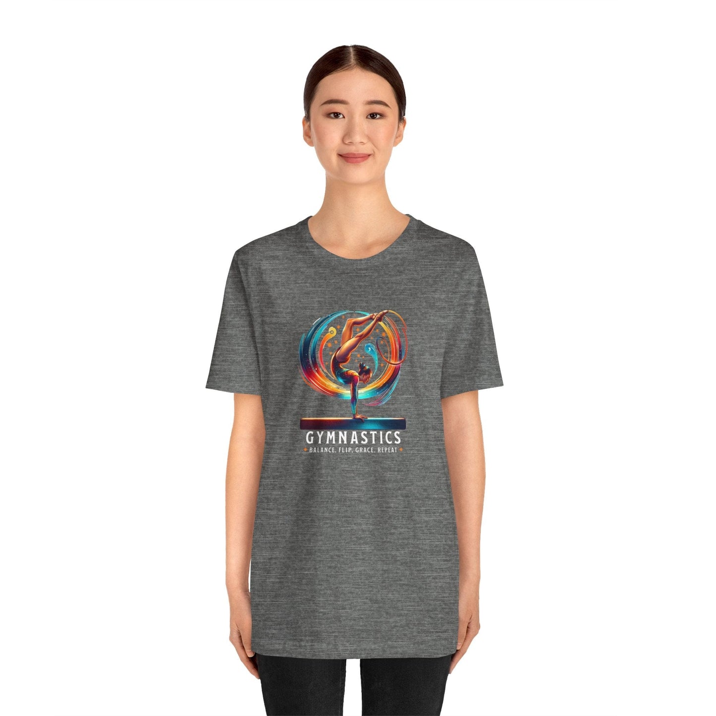 Cosmic Gymnastics Tee – Balance Beam T-Shirt with Balance, Flip, Grace, Repeat