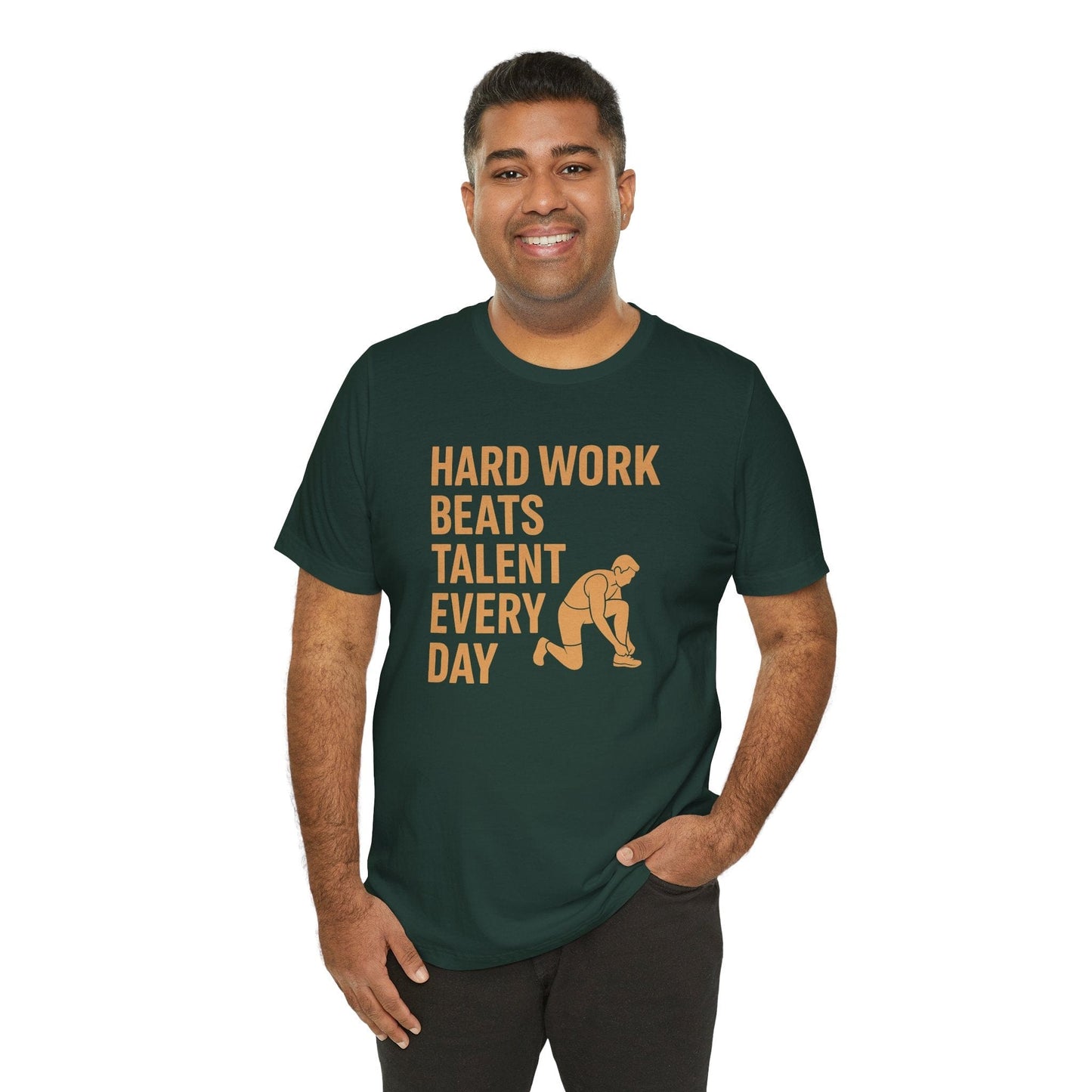 Hard Work Beats Talent Shirt – Grit-Fueled Male Runner Tee