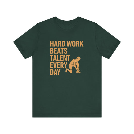 Hard Work Beats Talent Shirt – Grit-Fueled Male Runner Tee