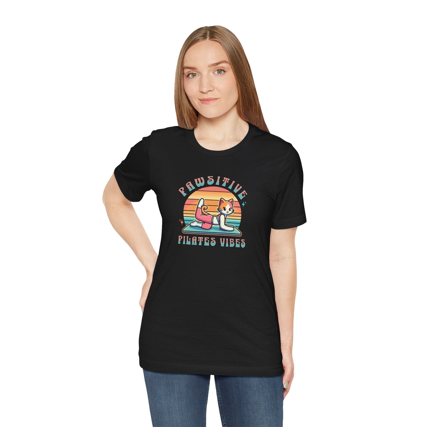 Pawsitive Pilates Vibes Cat T-Shirt – Retro Cute Tee