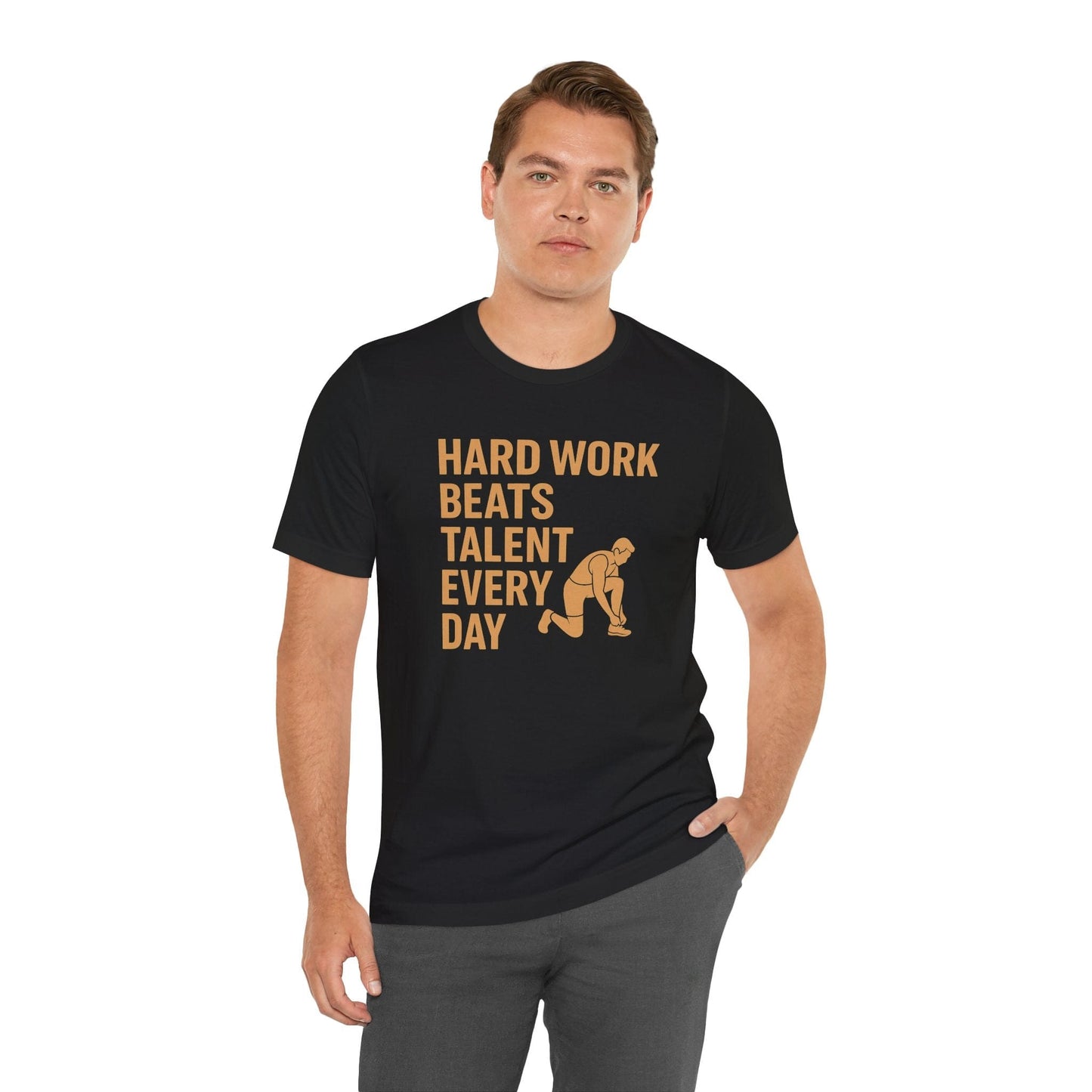 Hard Work Beats Talent Shirt – Grit-Fueled Male Runner Tee