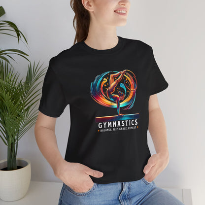 Cosmic Gymnastics Tee – Balance Beam T-Shirt with Balance, Flip, Grace, Repeat