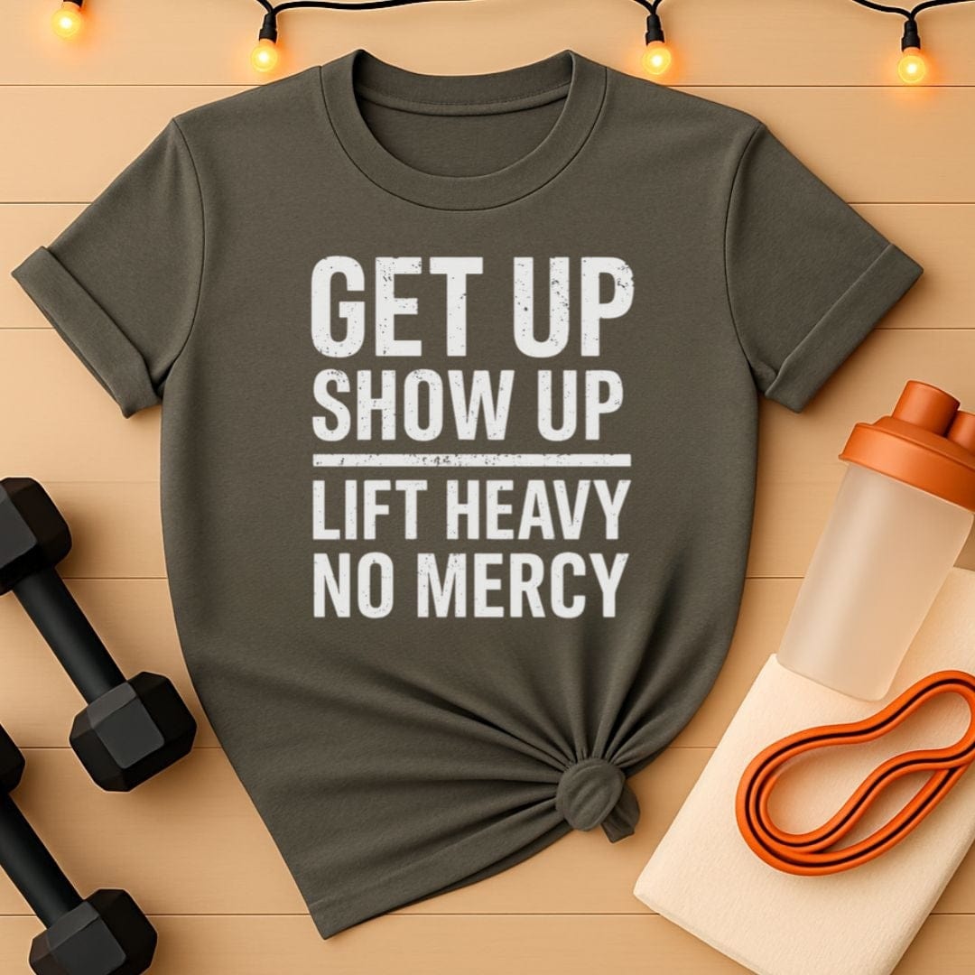 No Mercy Lifting Shirt | Get Up, Show Up, Lift Heavy Tee