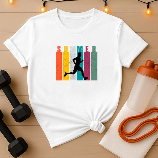 Colorful Summer Runner T-Shirt - Vintage Distressed Male Jogger Tee
