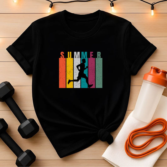 Colorful Summer Runner T-Shirt - Vintage Distressed Male Jogger Tee