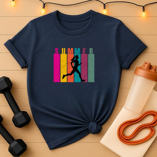 Colorful Summer Runner T-Shirt - Vintage Distressed Female Jogger Tee