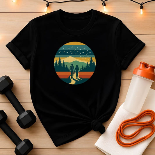 Hit The Trail Together Tee - Retro Hiking Couple Design
