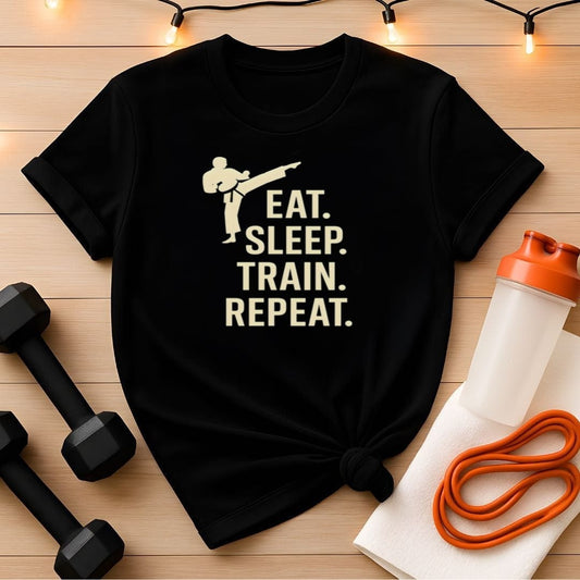 Eat Sleep Train Repeat MMA T-Shirt - Martial Arts Discipline Tee for Fighters