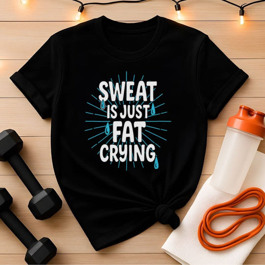 Sweat Is Just Fat Crying T-Shirt - Funny Gym Motivation Tee