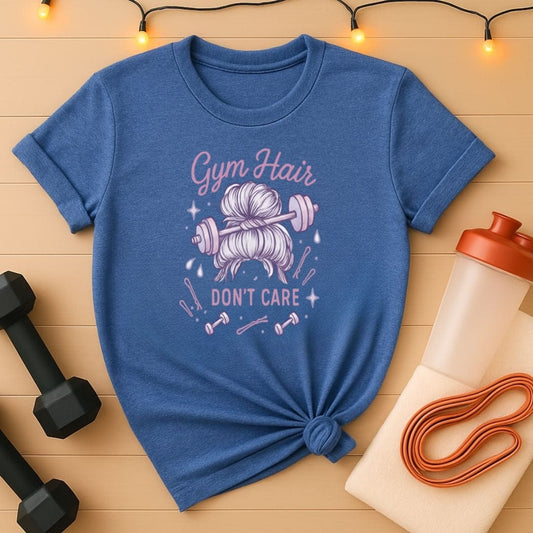 Gym Hair Don't Care T-Shirt - Messy Bun Workout Tee for Women