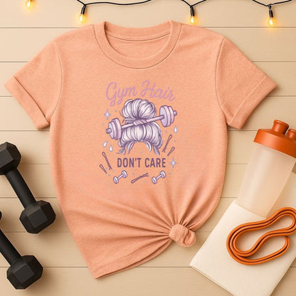 Gym Hair Don't Care T-Shirt - Messy Bun Workout Tee for Women