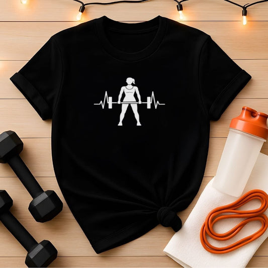 Heartbeat Lifter T-Shirt Female Silhouette - Gym Tee for Weightlifters