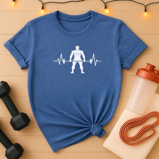 Heartbeat Lifter T-Shirt Male Sillouette - Gym Tee for Weightlifters