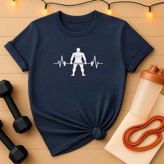 Heartbeat Lifter T-Shirt Male Sillouette - Gym Tee for Weightlifters