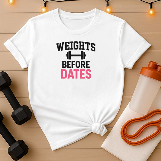 Weights Before Dates Women's Fitness Gym T-Shirt - Female Workout Motivation Top
