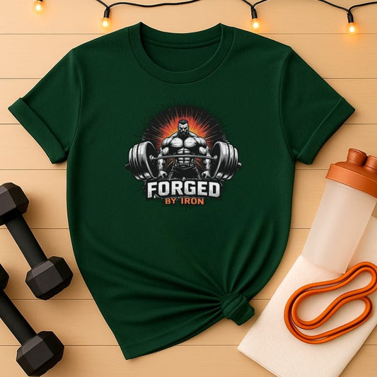 Forged by Iron Tee - Men's Powerlifting Motivational T-Shirt