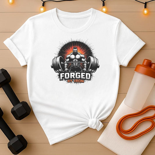 Forged by Iron Tee - Men's Powerlifting Motivational T-Shirt