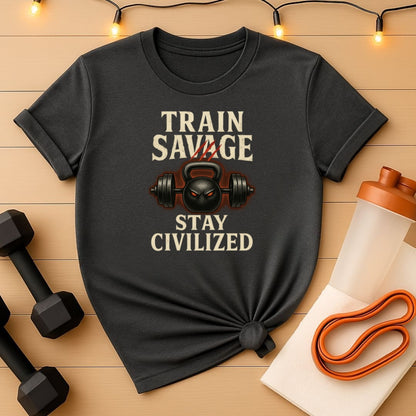 Train Savage, Stay Civilized Hardcore Workout Tee